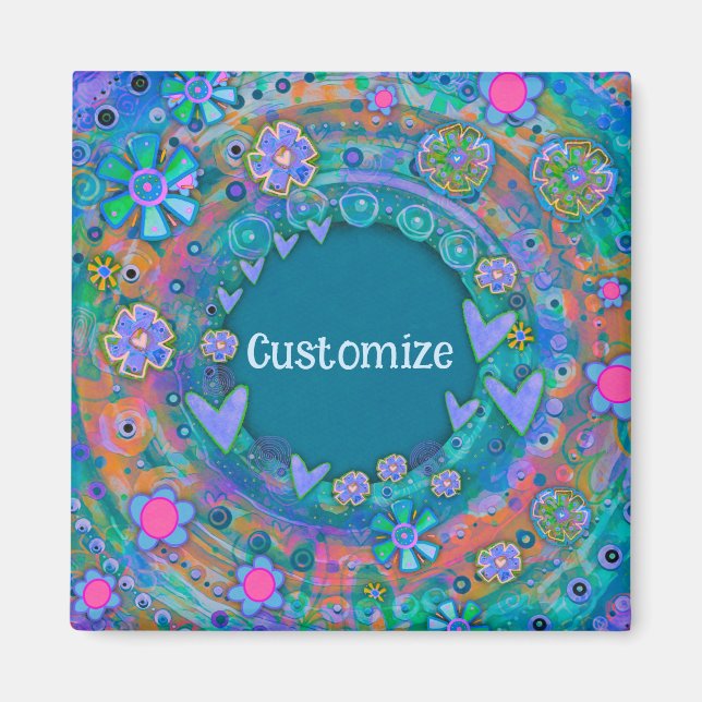 Imán Floral azul de Bonito caprichosa personalizada (Frente)