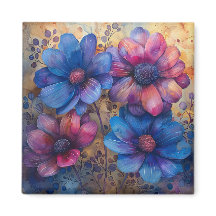 Imán floral azul y morado vibrante