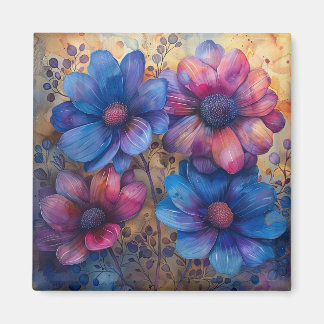 Imán floral azul y morado vibrante