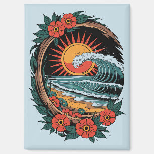 Imán Floral Beach Lover Sunset Vacation Gift Retro