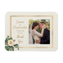Imán Floral blanca simple | Foto Personalizado Gracias