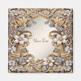 Imán floral blanco dorado decorativo