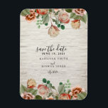 Imán Floral Boda De Ladrillo Blanco Salva La Fecha<br><div class="desc">Una boda salva el imán de fecha con una imagen de flores y vegetación en la parte superior e inferior sobre un fondo de ladrillo blanco.</div>