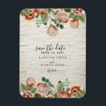 Imán Floral Boda De Ladrillo Blanco Salva La Fecha<br><div class="desc">Una boda salva el imán de fecha con una imagen de flores y vegetación en la parte superior e inferior sobre un fondo de ladrillo blanco.</div>