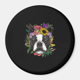 Imán Floral Boston Terrier Perro Primavera Naturaleza P