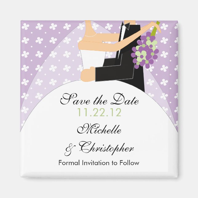 Imán Floral Bride & Groom Ahorra La Fecha Magnet (Frente)