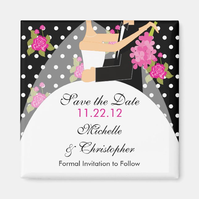 Imán Floral Bride & Groom Ahorra La Fecha Magnet (Frente)