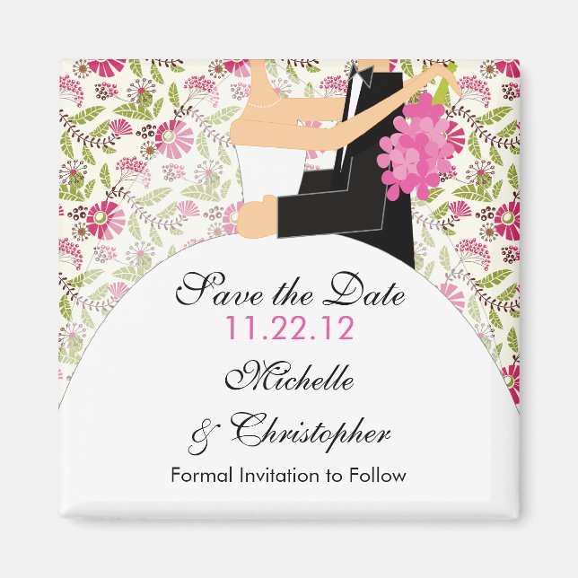 Imán Floral Bride & Groom Ahorra La Fecha Magnet (Frente)