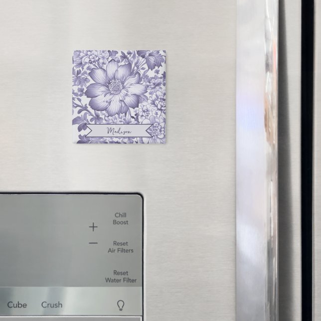 Imán Floral chinomérica violeta personalizada (In situ (nevera))