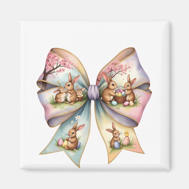 Imán Floral Cottontail Bunny Coquette Bow Rabbit Easter (Frente)