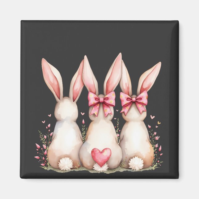 Imán Floral Cottontail Bunny Coquette Bow Rabbit Easter (Frente)