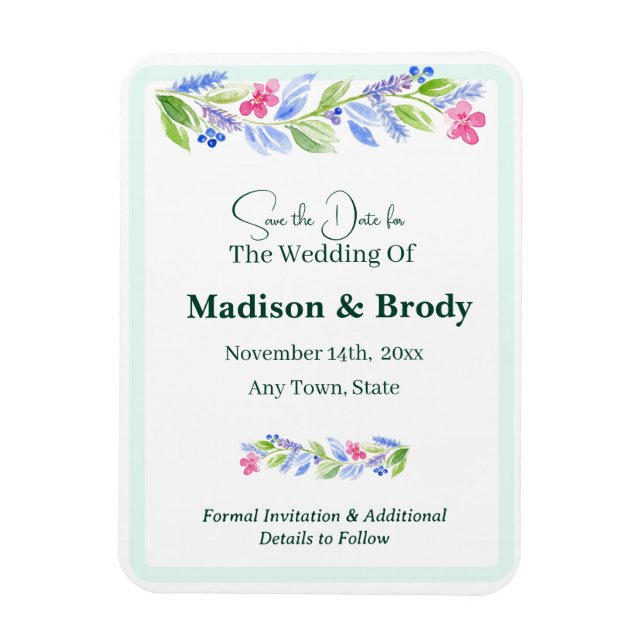 Imán Floral de acuarela pintada a mano GUARDAR la fecha (Vertical)