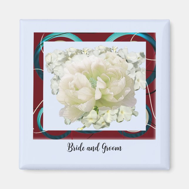 Imán floral de boda de novia y novio (Frente)