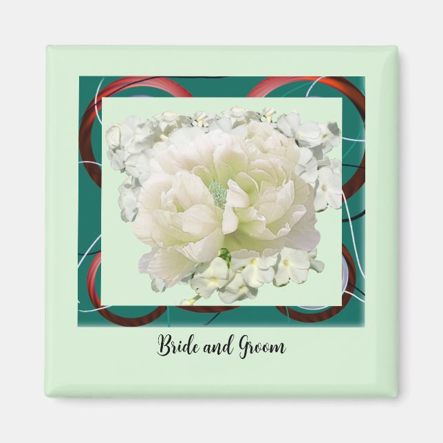 Imán floral de boda de novia y novio (Frente)
