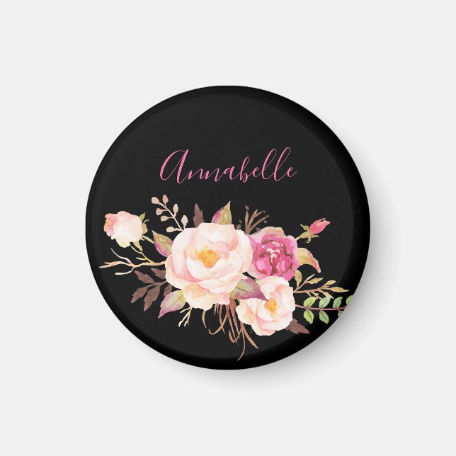 Imán Floral de brillo rosado de Rubor - negro (Frente)