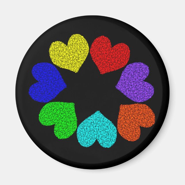 Imán floral de corazón de amor arcoiris (Frente)