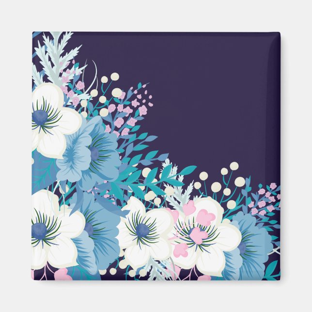 Imán Floral de flores azules de la marina (Frente)