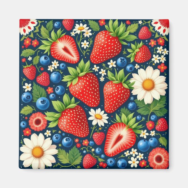 imán floral de fresa (Frente)