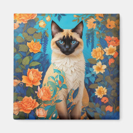 Imán Floral de gato azul colorido de Siamese
