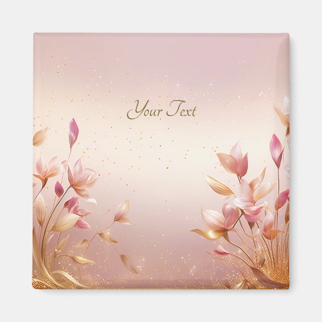 Imán floral de hojas doradas rosadas (Frente)