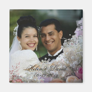 Imán floral de la boda del marco de la foto