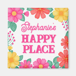 Imán Floral de lugar feliz personalizado inspirador