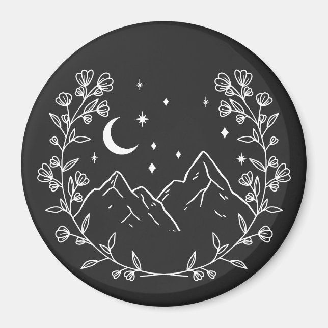 Imán Floral de montaña en blanco (Frente)