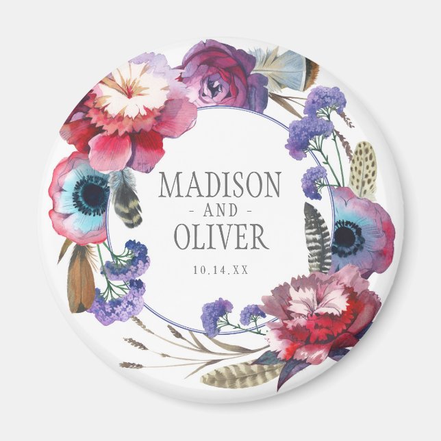 Imán Floral de peonía silvestre con plumas | BODA (Frente)