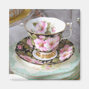 Imán floral del refrigerador de la taza de té
