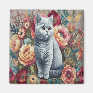 Imán Floral Delight British shorthair Cat, Kitten lindo
