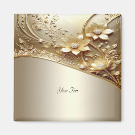 Imán Floral Dorado Ornate Moderno con Perlas