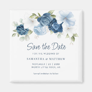 Imán Floral Dusty Blue Elegant Save the Date