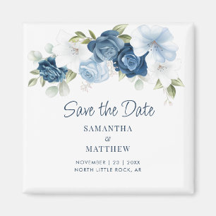 Imán Floral Dusty Blue Elegant Save the Date Keepsake