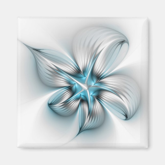 Imán Floral Elegance Modern Abstract Blue Fractal Art (Frente)
