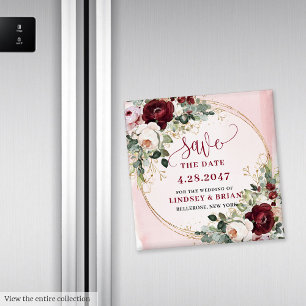 Imán Floral Elegante Boho Borgoña Rubor Dorado