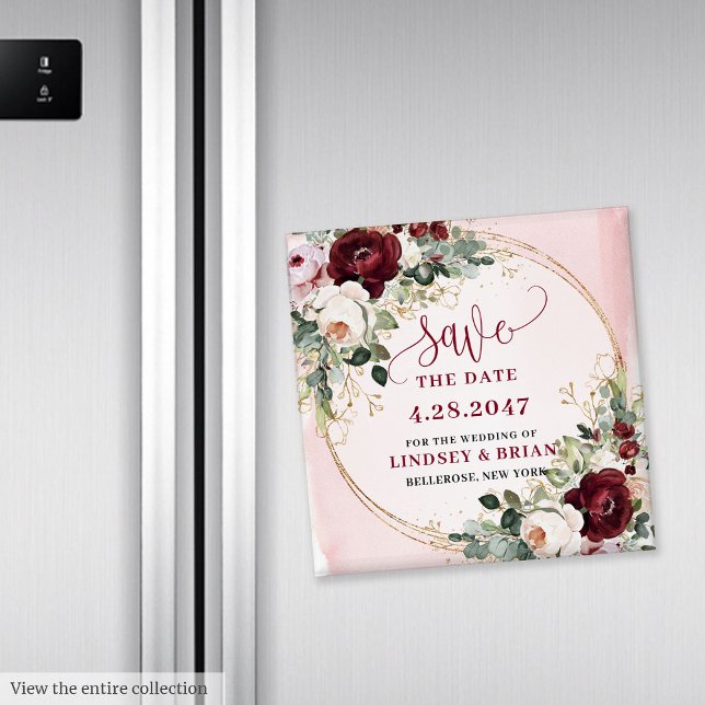 Imán Floral Elegante Boho Borgoña Rubor Dorado (Elegant Boho Burgundy Blush Gold Floral Magnet

)