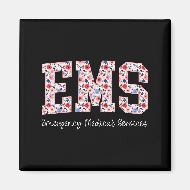 Imán Floral Ems Emergency Medical Services Emt Wildflow (Frente)
