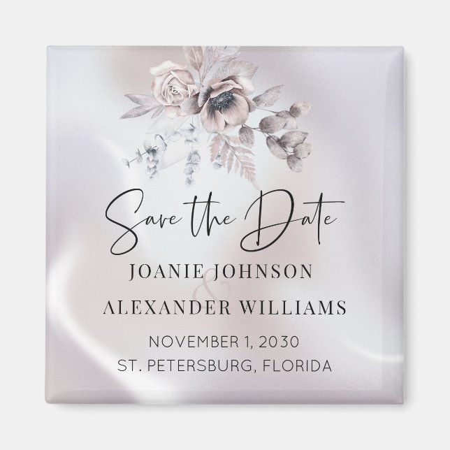 Imán Floral Eucalyptus Luxe Pearl Wedding Save the Date (Frente)