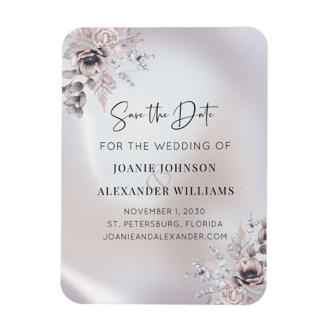 Imán Floral Eucalyptus Luxe Pearl Wedding Save the Date (Vertical)