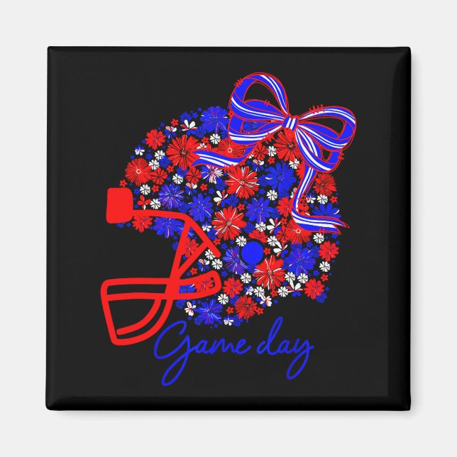 Imán Floral Football Game Day Girly Team Srit Blue Red  (Frente)