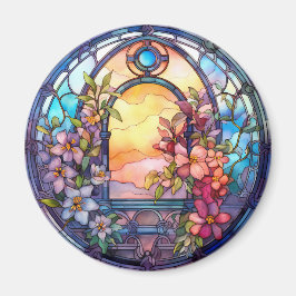 Imán Floral Garland with Sunset Faux Stained-Glass