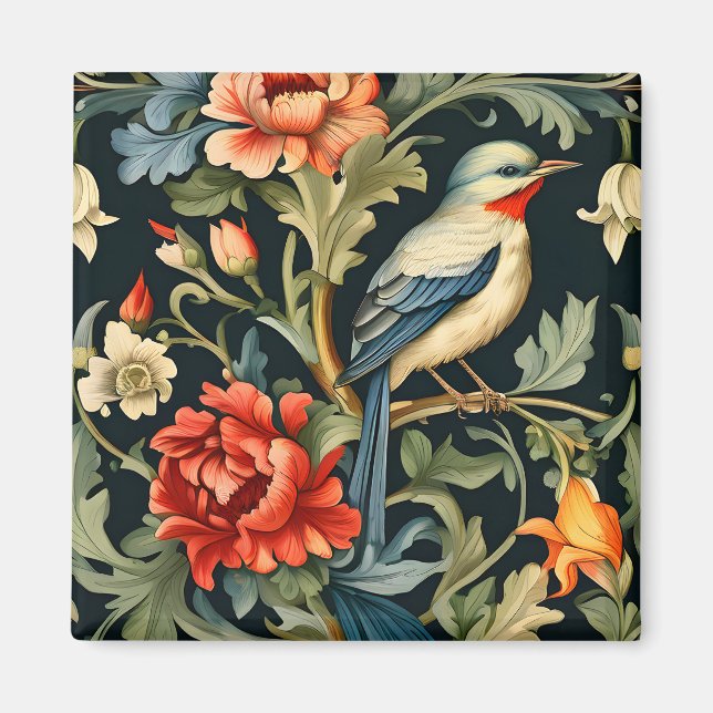 Imán Floral intrincada con pájaro (Frente)