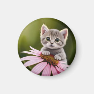 Imán Floral lindo gato gris