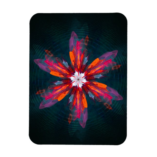 Imán Floral Mandala Flores Naranja Azul Rojo Resumen (Vertical)
