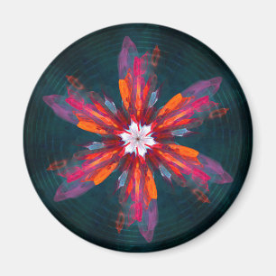 Imán Floral Mandala Flores Naranja Azul Rojo Resumen