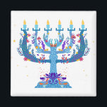 Imán floral menorah hanukkah<br><div class="desc">"floral menorah hanukkah ", "flowers menorah",  "morple hanukkah",  "pink hanukkah",  "hanukkkah menorah",  "happy hanukkah",  channuka,  channukah,  hannukah,  Hanukkkah</div>