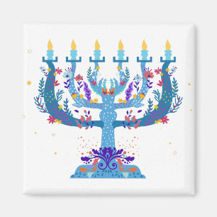 Imán floral menorah hanukkah