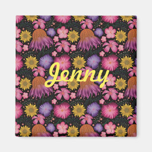 Imán Floral negra de flores silvestres personalizada