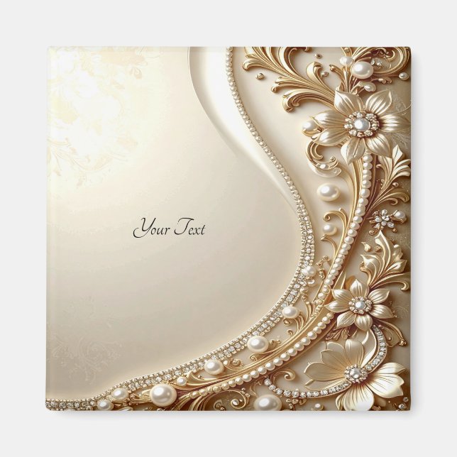 Imán floral ornamentado de oro elegante (Frente)