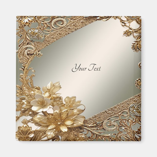 Imán floral ornamentado en oro moderno (Frente)